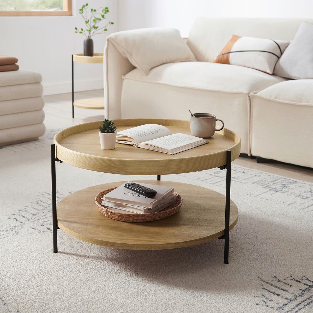 Couchtisch Eichefarben B: 69 Cm - Eichefarben/Schwarz, Design, Holzwerkstoff/Metall (69/69/39cm) - Livetastic