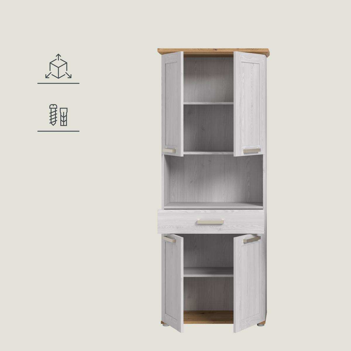 Hochschrank Verona Eiche Dekor /Lärchefarben B: 74cm - Silberfarben/Lärchefarben, Trend, Holzwerkstoff (74/187/34cm) - MID.YOU