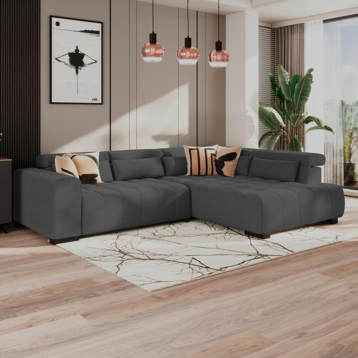 Ecksofa Matera Schwarz/Weiß S: 311x226cm - Schwarz/Graphitfarben, Trend, Textil (311/226cm)