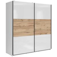 Schwebetürenschrank Tetrix - Weiß Hochglanz/Eiche Wotan, MODERN, Holzwerkstoff (183/195,5/60cm) - MID.YOU