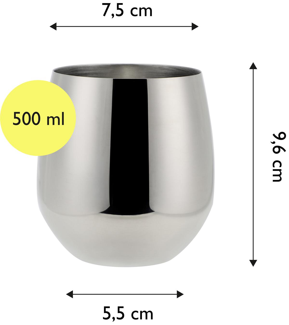 Wasserglas 6er-Set Je ca. 500 ml - Silberfarben, Trend, Metall (9,9cm) - Echtwerk