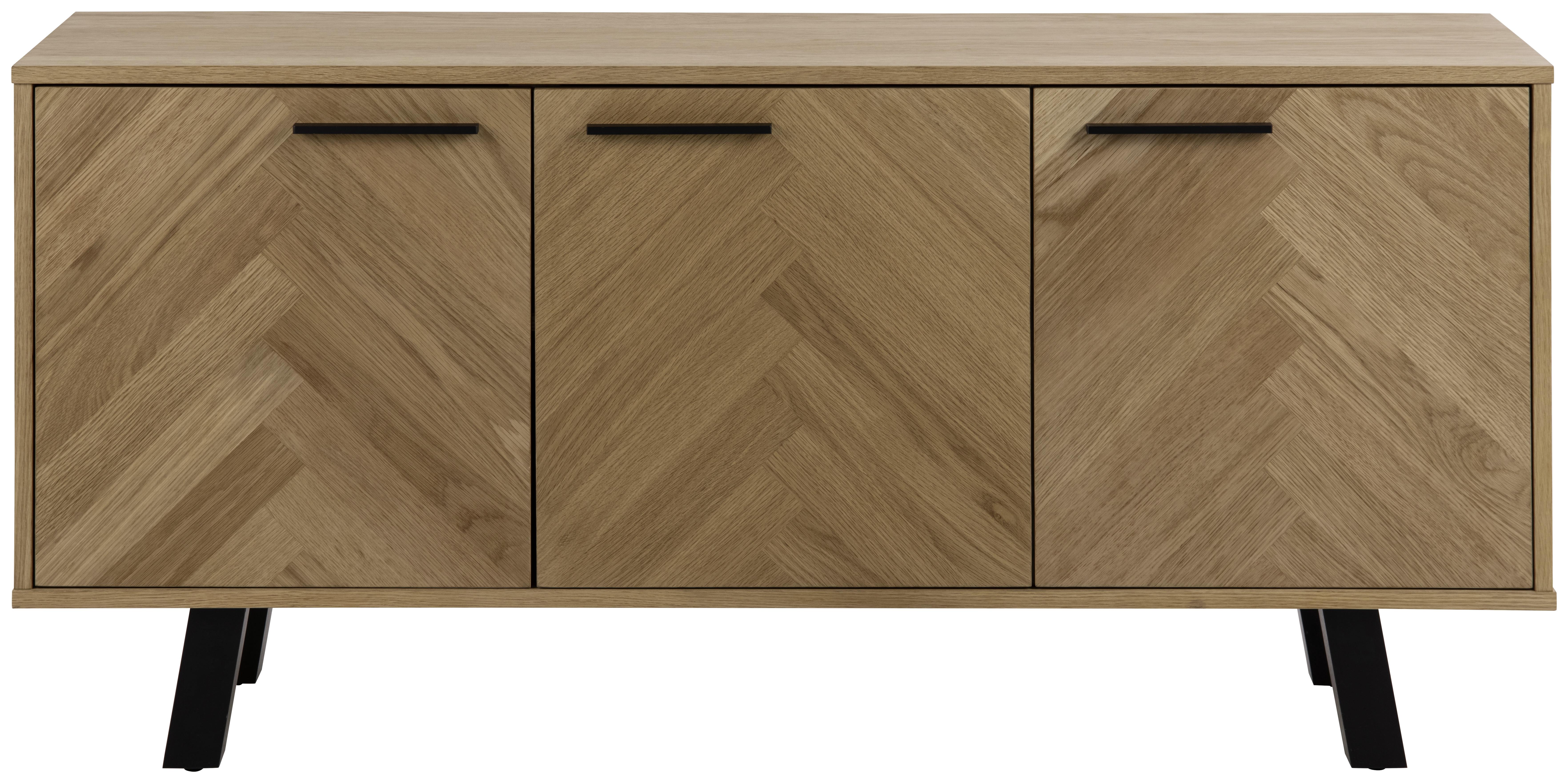 Sideboard Brighton B: 150 cm Eiche Dekor 3-Türig - Eichefarben/Schwarz, KONVENTIONELL, Holzwerkstoff (150/71/40cm) - MID.YOU