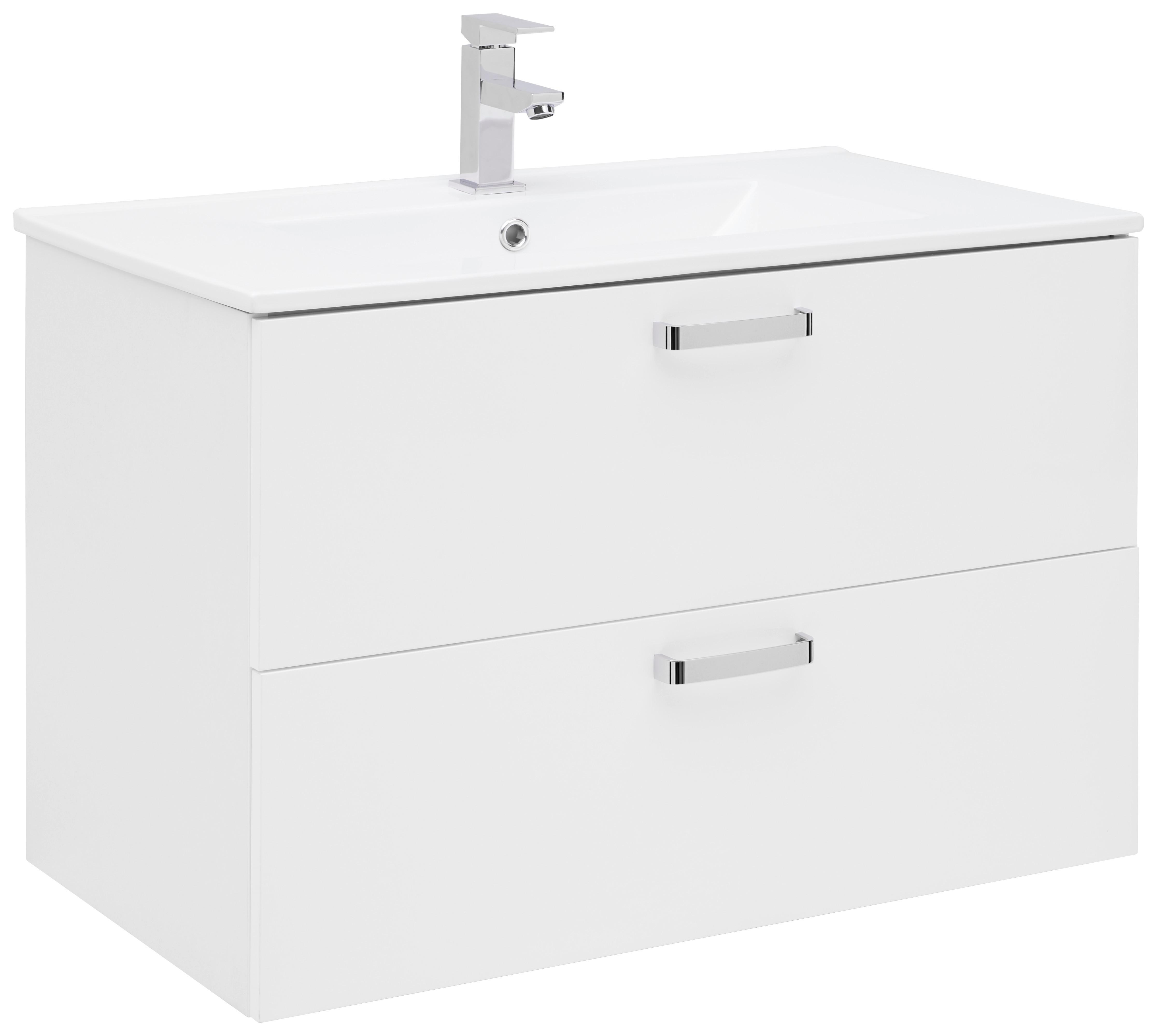 Waschbecken mit Unterschrank B: 81 cm Weiß - Weiß Hochglanz/Weiß, KONVENTIONELL, Keramik/Holzwerkstoff (81/56/46,5cm) - Ondega