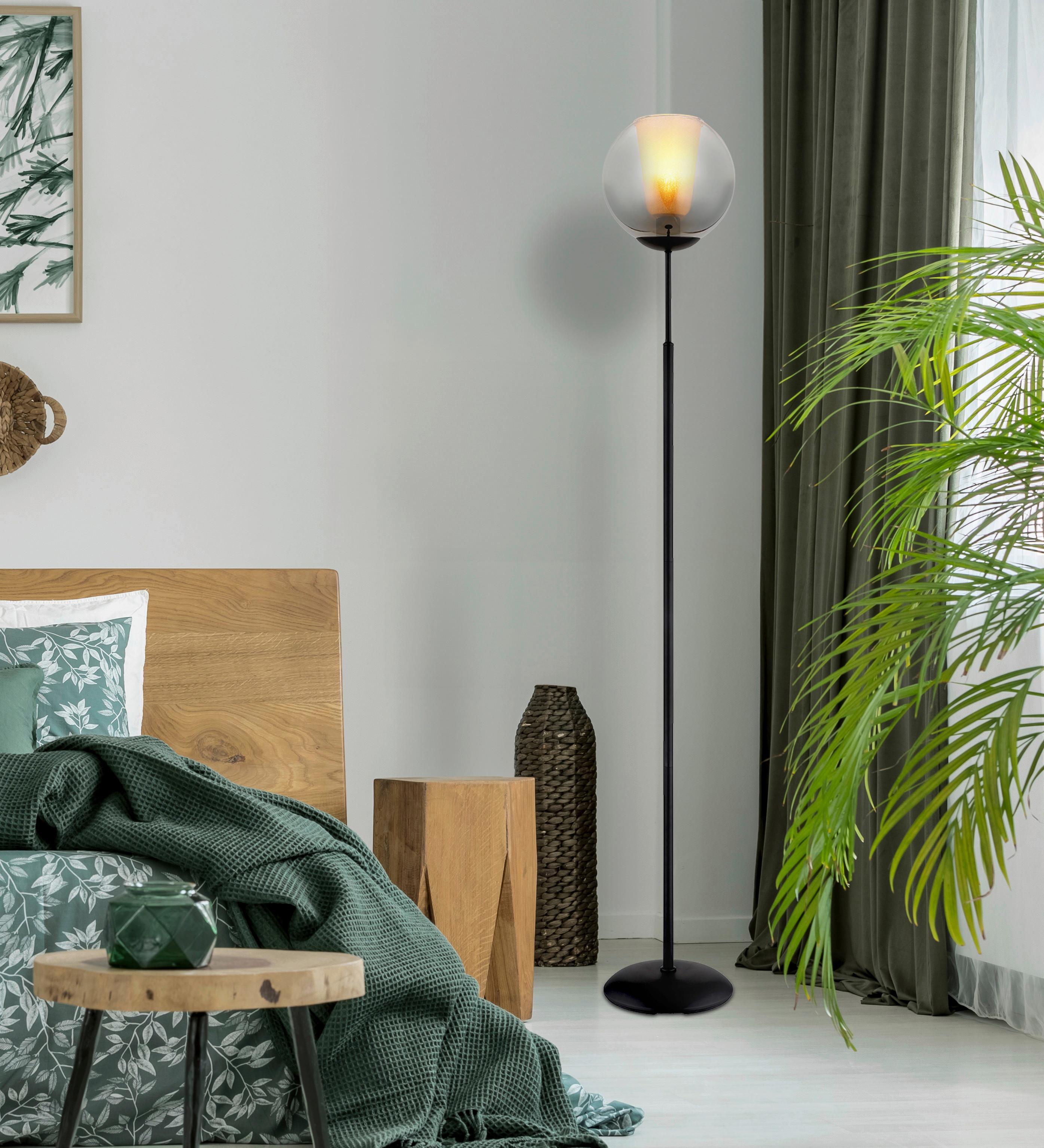 Stehleuchte Barry Grau Klar D: 25 cm - Klar/Schwarz, Basics, Glas/Textil (25/154,5cm) - Globo