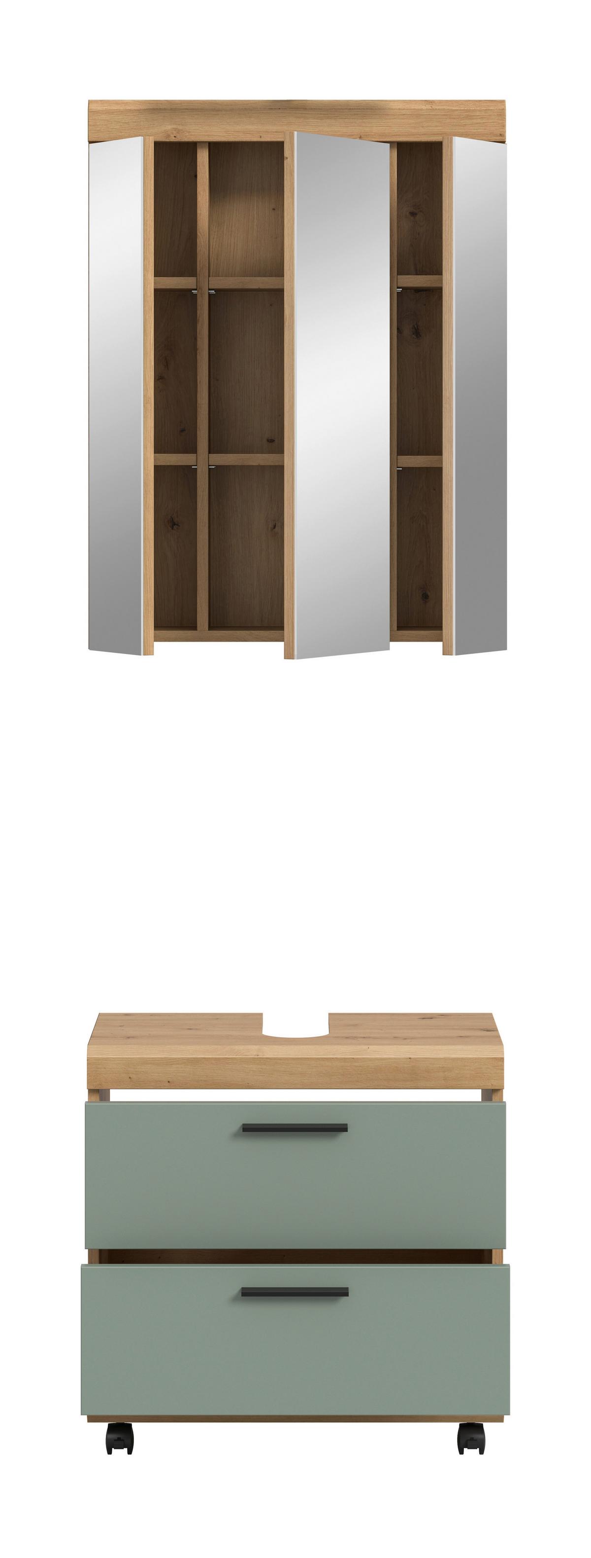 Badezimmer Scout Salbeigrün/Eiche Dekor B: 60cm - Salbeigrün/Schwarz, Trend, Glas/Holzwerkstoff (60cm) - MID.YOU