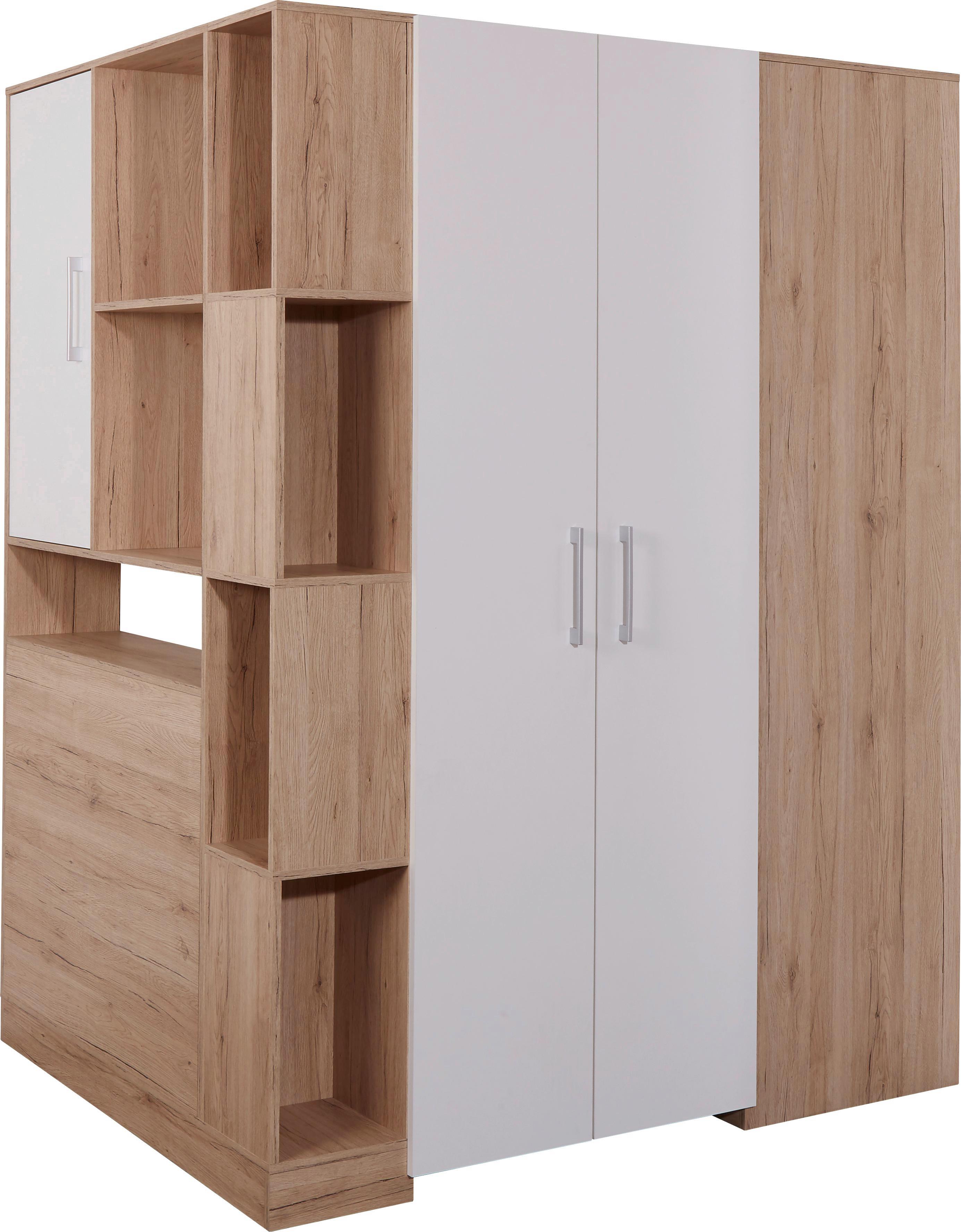 Eckschrank Box B:120cm Weiß/ San Remo Eiche Dekor - Eichefarben/Weiß, MODERN, Holzwerkstoff (120/205/150cm)