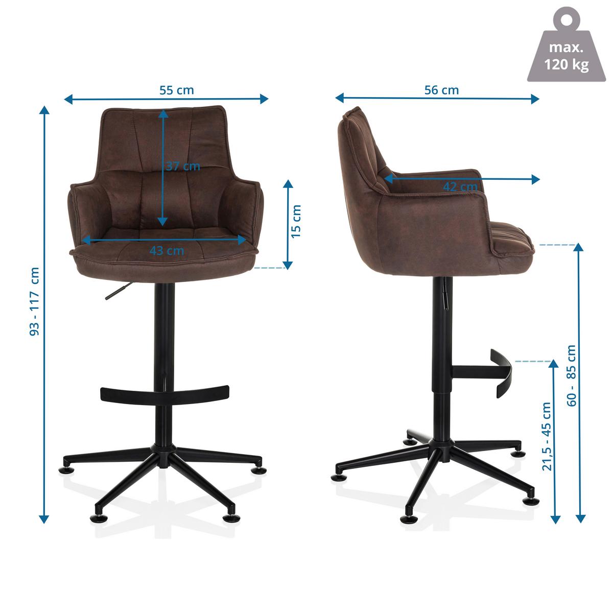 Barhocker Soalo Life High Braun B: 55 Cm - Schwarz/Braun, MODERN, Kunststoff/Textil (55/93/56cm) - MID.YOU