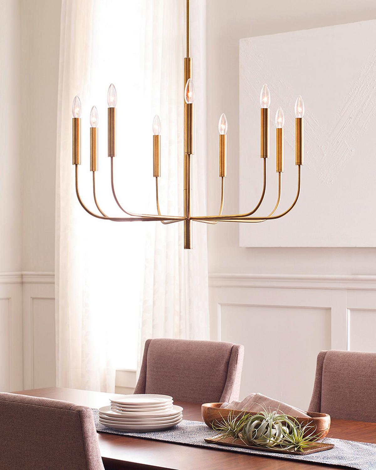 Kronleuchter H: 83,7 cm 9-Flammig - Messingfarben, Design, Metall (75.9/83,7cm) - Elstead Lighting