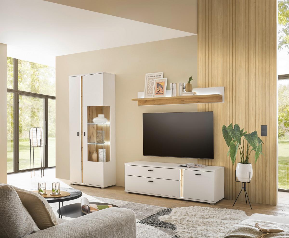 Lowboard Long Island Weiß/Eiche Wotan B: 150 cm - Silberfarben/Eiche Wotan, Design, Holzwerkstoff (150/45/42cm) - MID.YOU