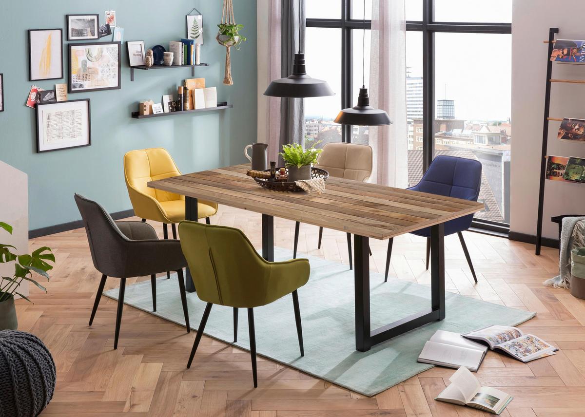 Esstisch Schwarz, Naturfarben L: 200cm - Schwarz/Naturfarben, Design, Holz/Metall (200/100/77cm) - Livetastic