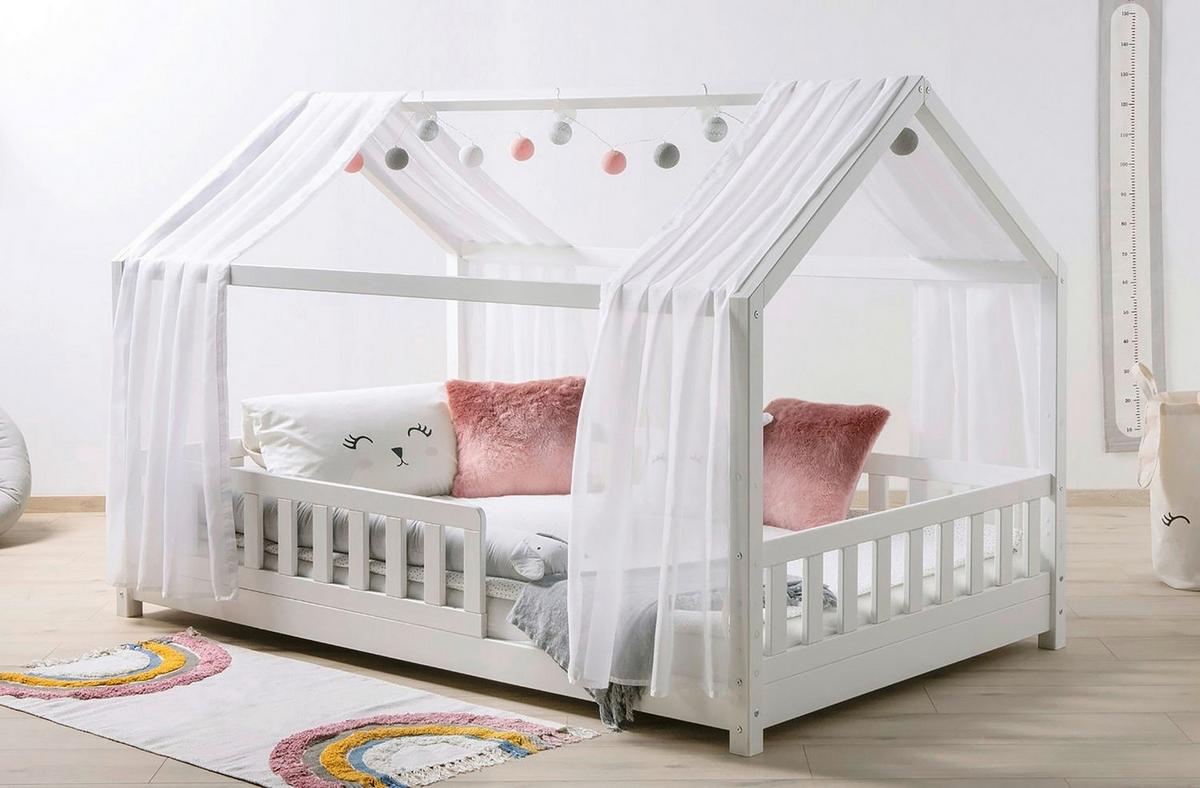 Hausbett Kim Weiß 100x200cm - Weiß/Naturfarben, MODERN, Holz/Textil (100/200cm) - Livetastic