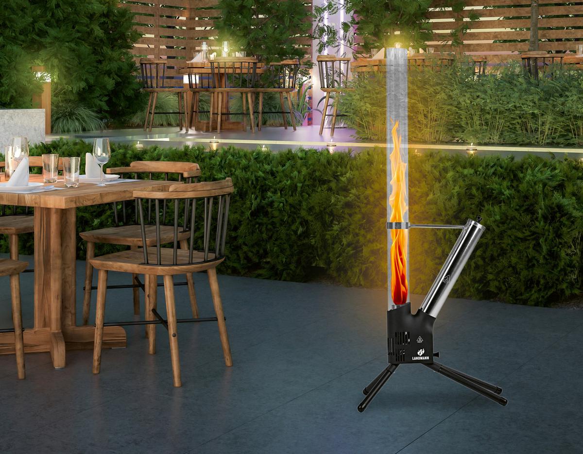 Gartenfackel Landmann Pellet-Fackel 126,5cm - Schwarz, LIFESTYLE, Glas/Metall (55/39/132cm)