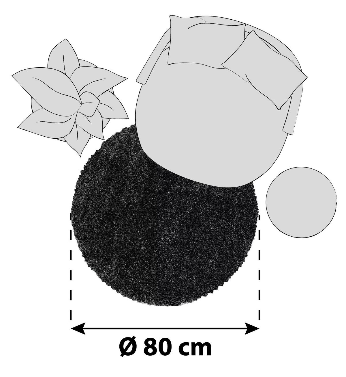 Hochflor Teppich Anthrazit Naturfaser Fluffy Ø 80 cm - Anthrazit, Basics, Textil (80cm)