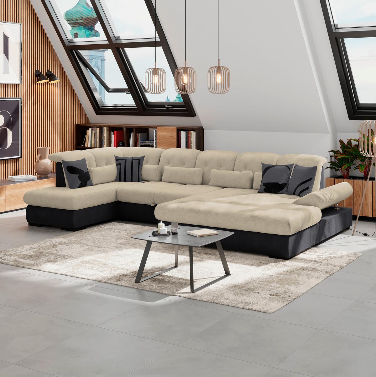 Wohnlandschaft Madera Cremefarben U: 212x358x190 Cm - Anthrazit/Creme, KONVENTIONELL, Kunststoff/Textil (212/358/190cm)