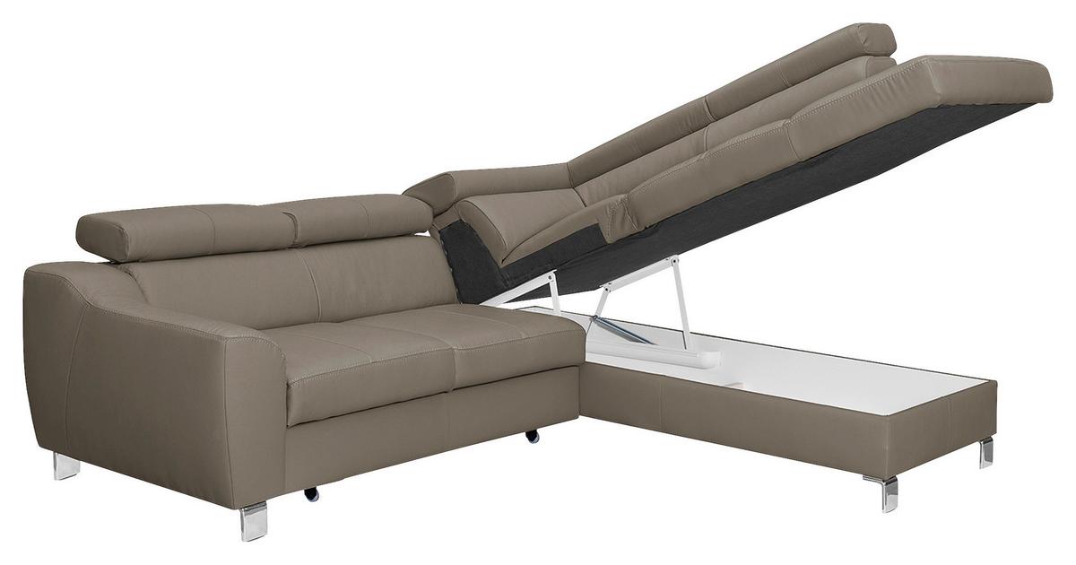 Ecksofa Aspen Taupe S: 245 cm - Taupe/Chromfarben, Design, Leder/Textil (245/208cm) - Livetastic