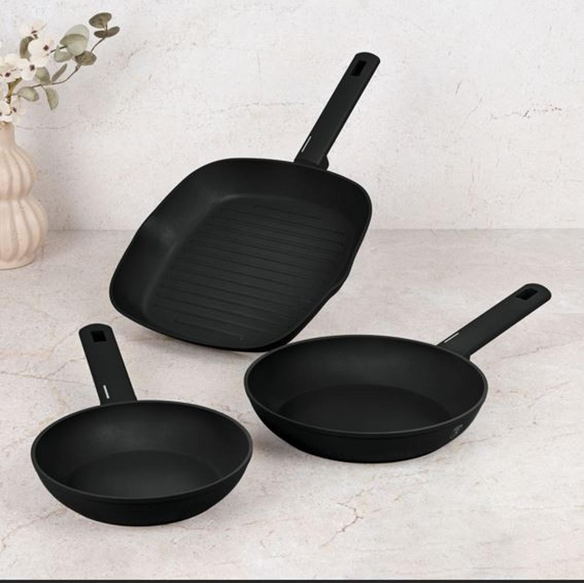 Pfannenset 3-tlg. Schwarz - Schwarz, Basics, Metall