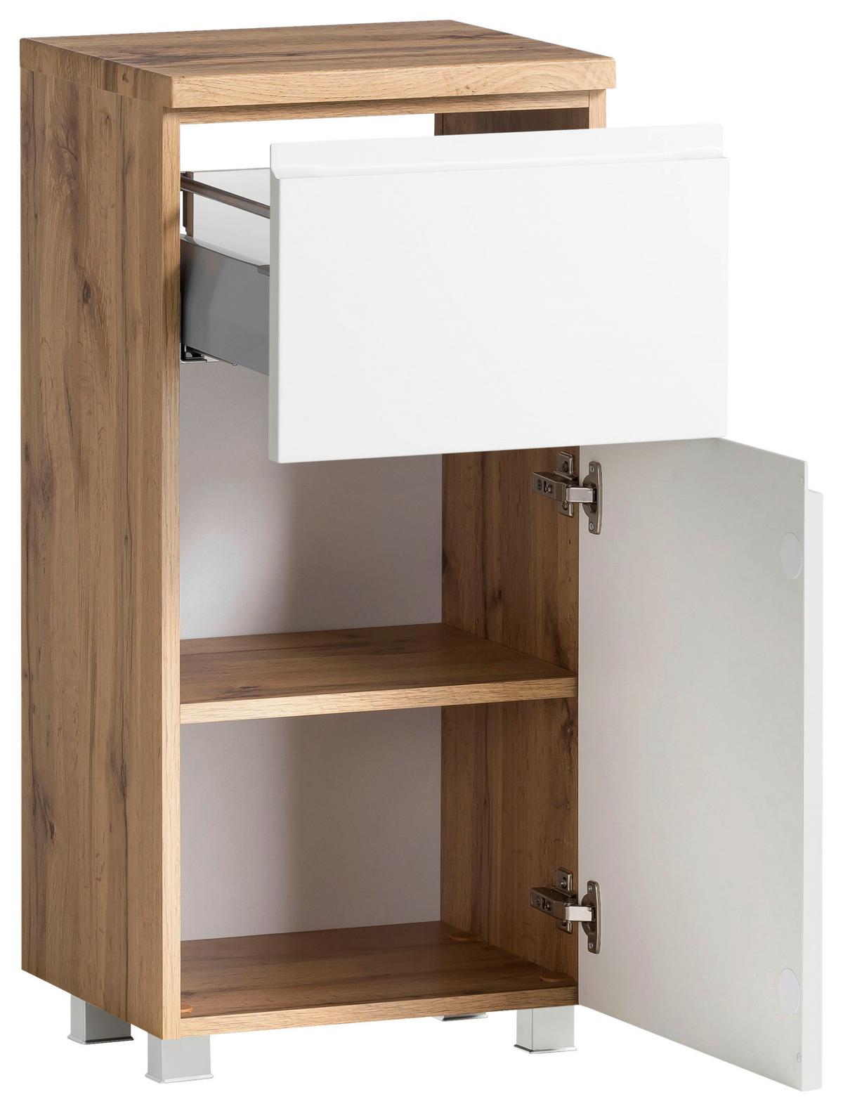 Badezimmer Unterschrank Varese BxH 40x79 cm Weiß/Holz Dekor - Eiche Wotan/Weiß, MODERN, Holzwerkstoff (40/79/35cm) - Held