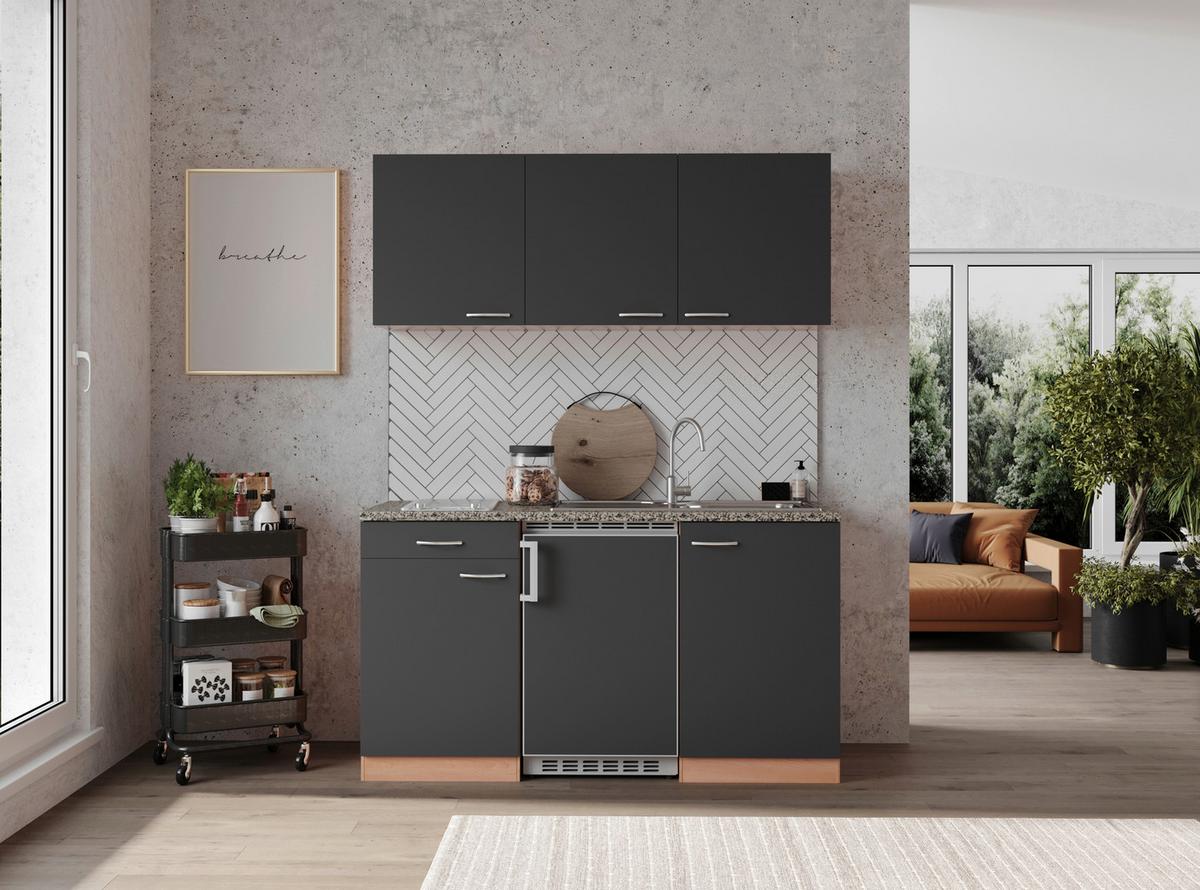 Küchenzeile mit Geräten 150 cm Grau/Buche Dekor - Buchefarben/Grau, KONVENTIONELL, Holzwerkstoff (150cm) - Respekta