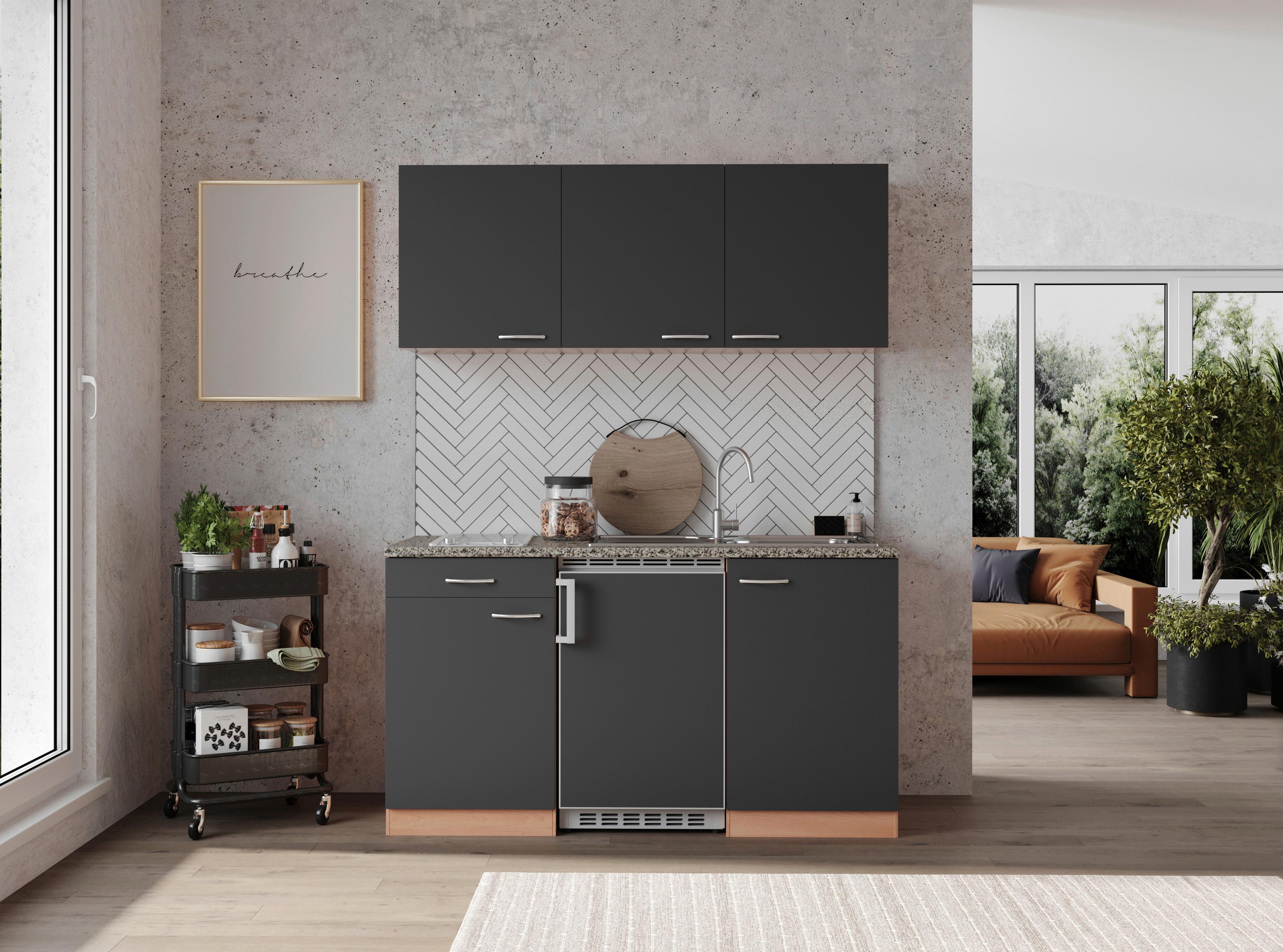 Küchenzeile mit Geräten 150 cm Grau/Buche Dekor