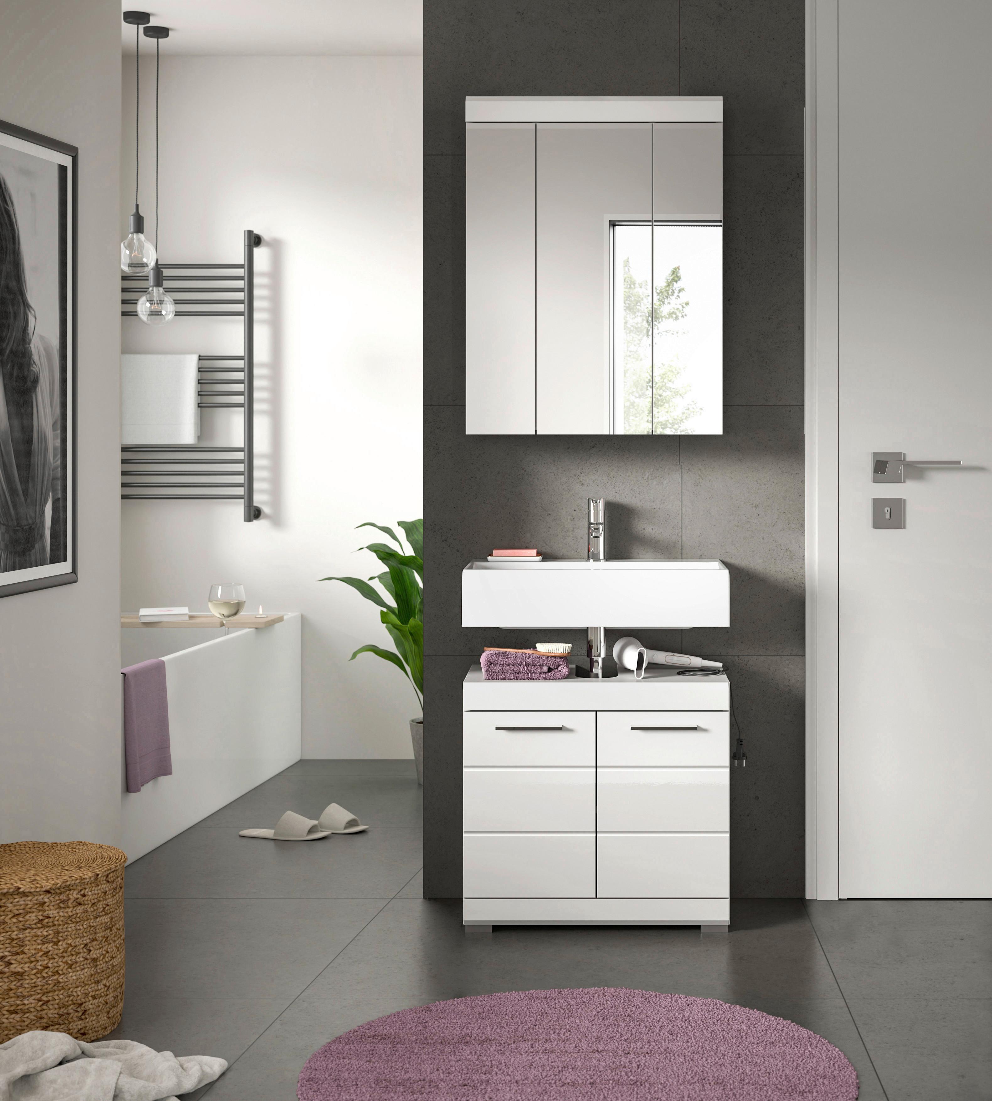 Badezimmer Scout Weiß B: 60 cm - Weiß Hochglanz/Silberfarben, MODERN, Glas/Holzwerkstoff (60cm) - MID.YOU