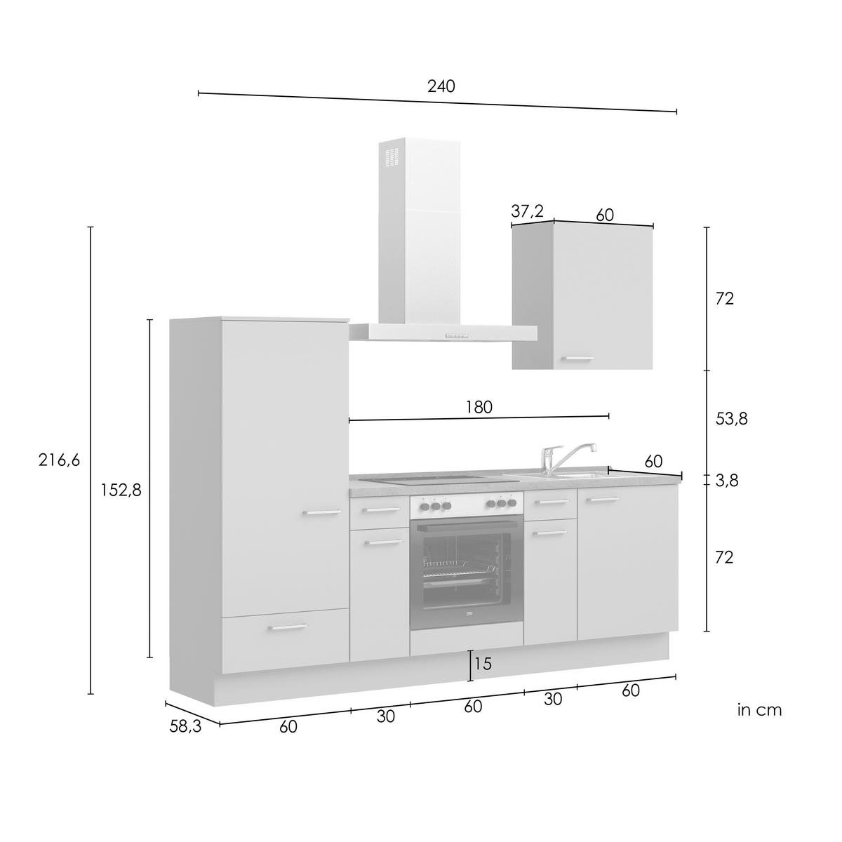 Kuchyňská linka 240 cm, bridlocově šedý betón - barvy břidlice/barvy nerez oceli, Moderní, kov/kompozitní dřevo (240cm) - Nobilia