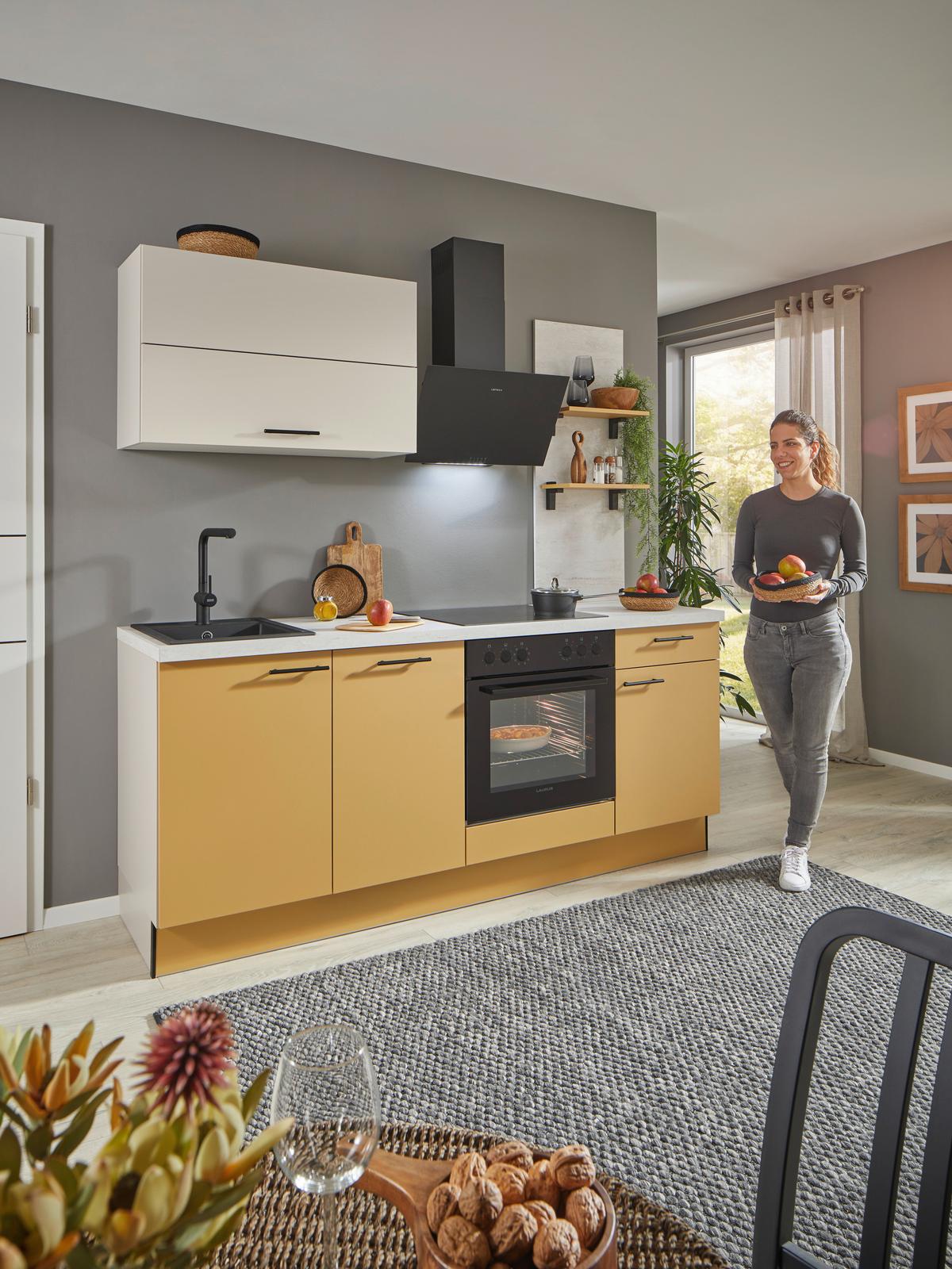 Küchenblock Pn105 / Pn80 - Currygelb/Kaschmir, Basics, Holzwerkstoff (205cm) - Pino
