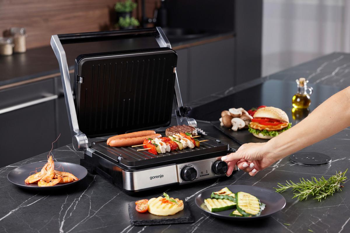 Kontaktgrill 2000w, Bis 230c - Silberfarben/Schwarz, Basics, Kunststoff/Metall (36,4/16,5/33,5cm) - Gorenje