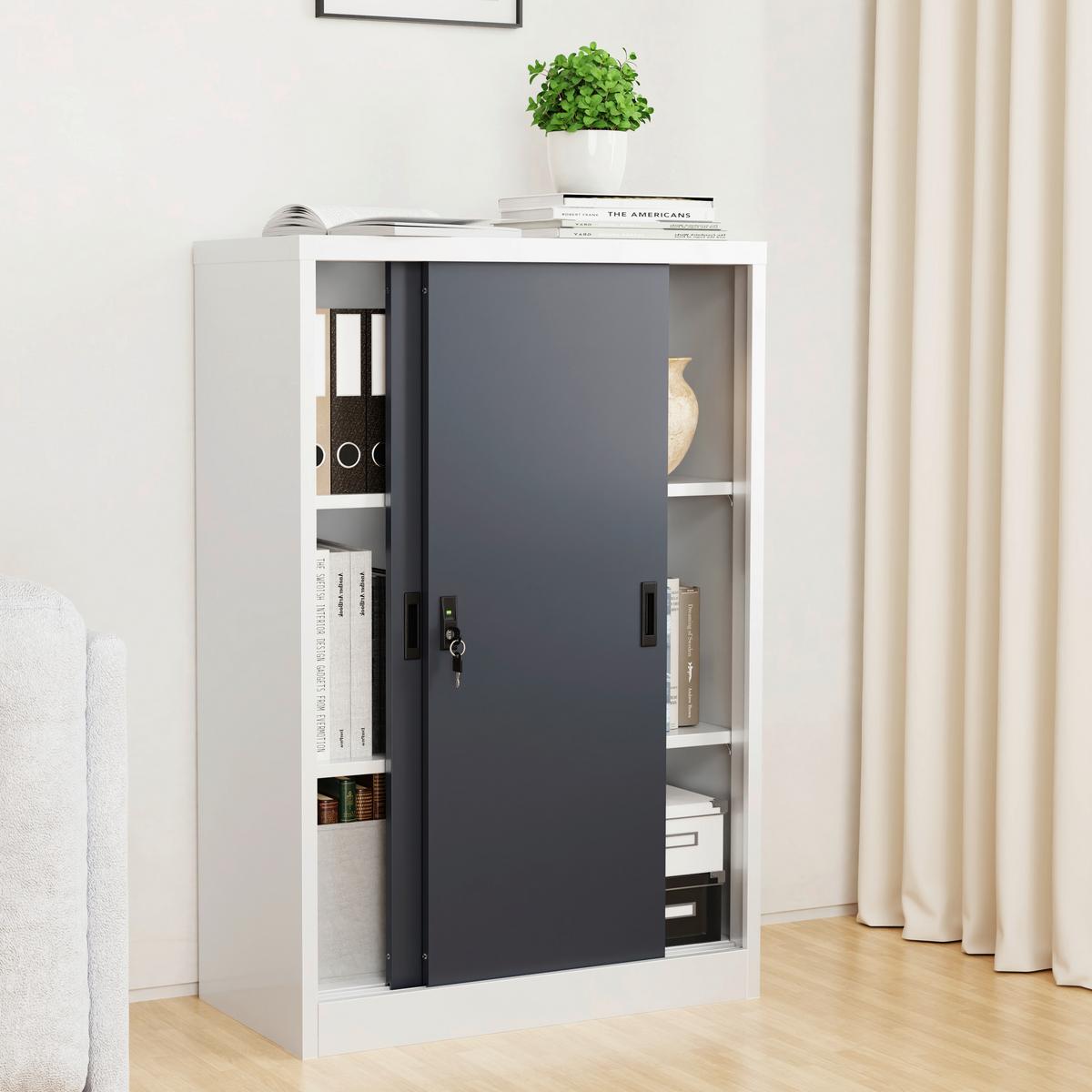 Aktenschrank Malivo Weiß/Anthrazit B: 80cm - Anthrazit/Weiß, KONVENTIONELL, Metall (80/120/40cm) - MID.YOU