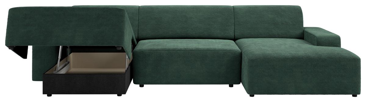 Wohnlandschaft Wien D. Grün U: 162x329x162 cm - Dunkelgrün/Schwarz, MODERN, Textil (162/329/162cm) - Trendmanufaktur