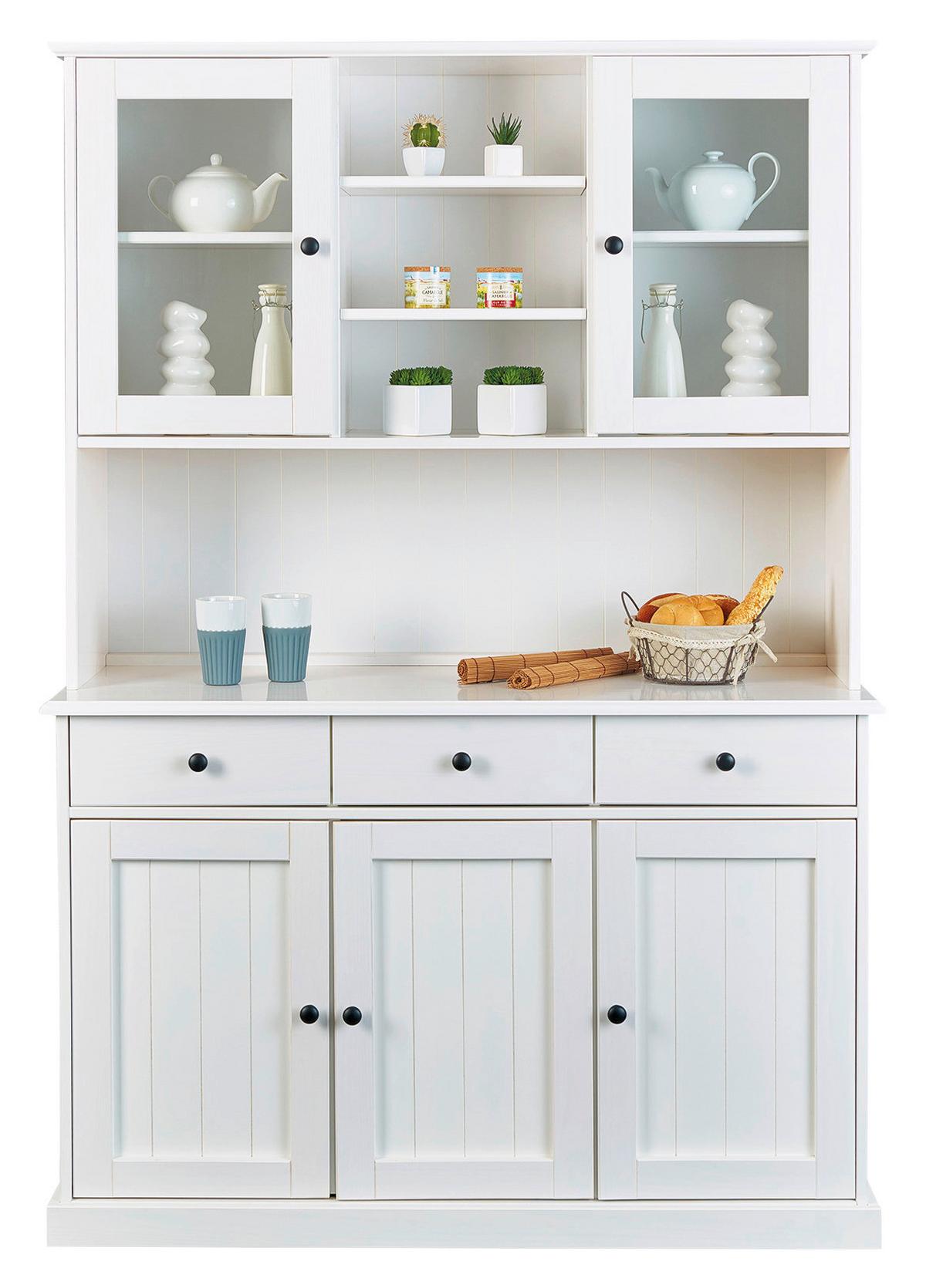 Kredenz Westerland B: 131 Cm Echtholz Weiß 5-Türig - Weiß, Basics, Glas/Holz (131/191/45cm) - MID.YOU