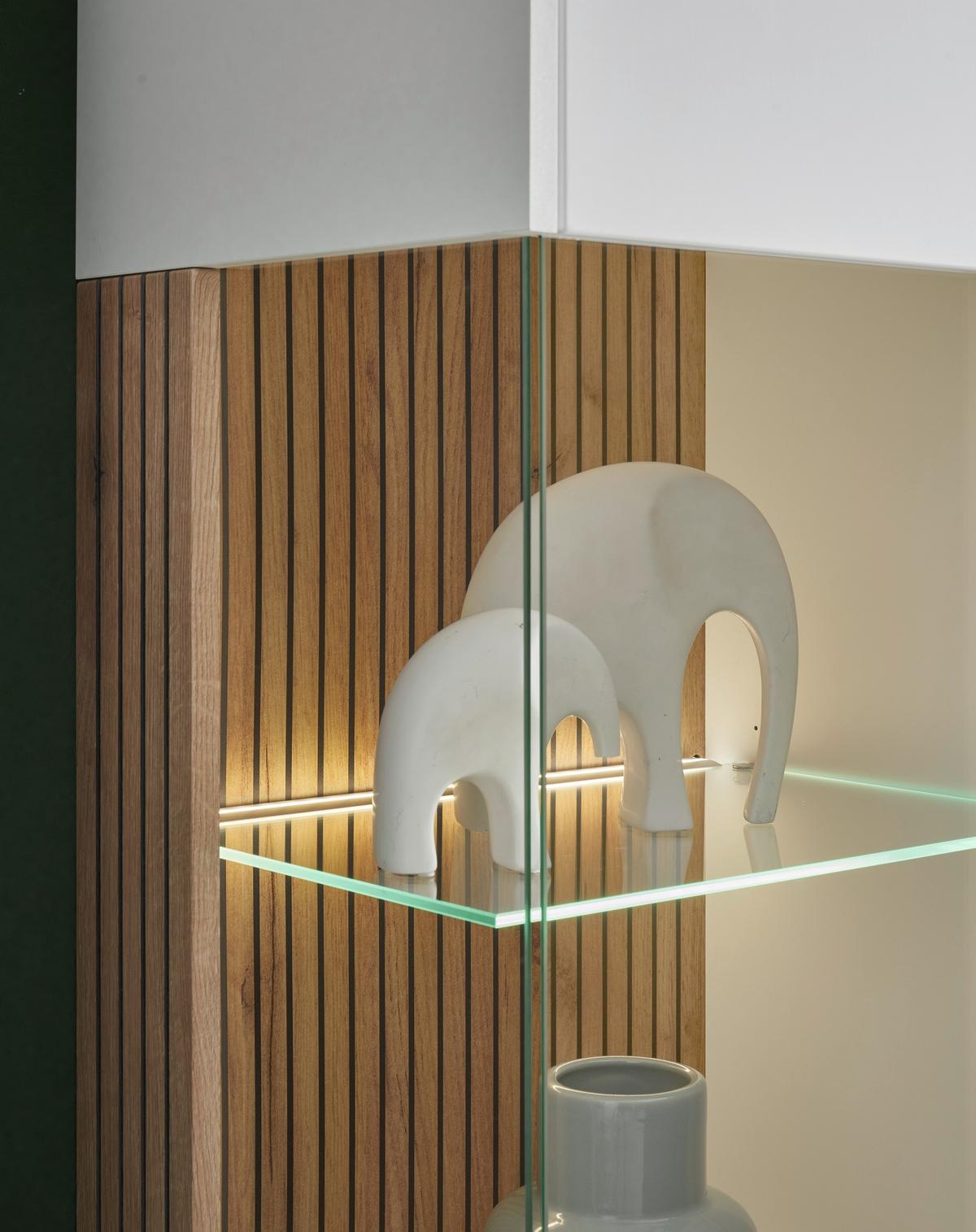 Vitrine Hudson Weiß/eichefarben B: 75 Cm - Eichefarben/Schwarz, Design, Glas/Holzwerkstoff (75/38/125cm) - MID.YOU