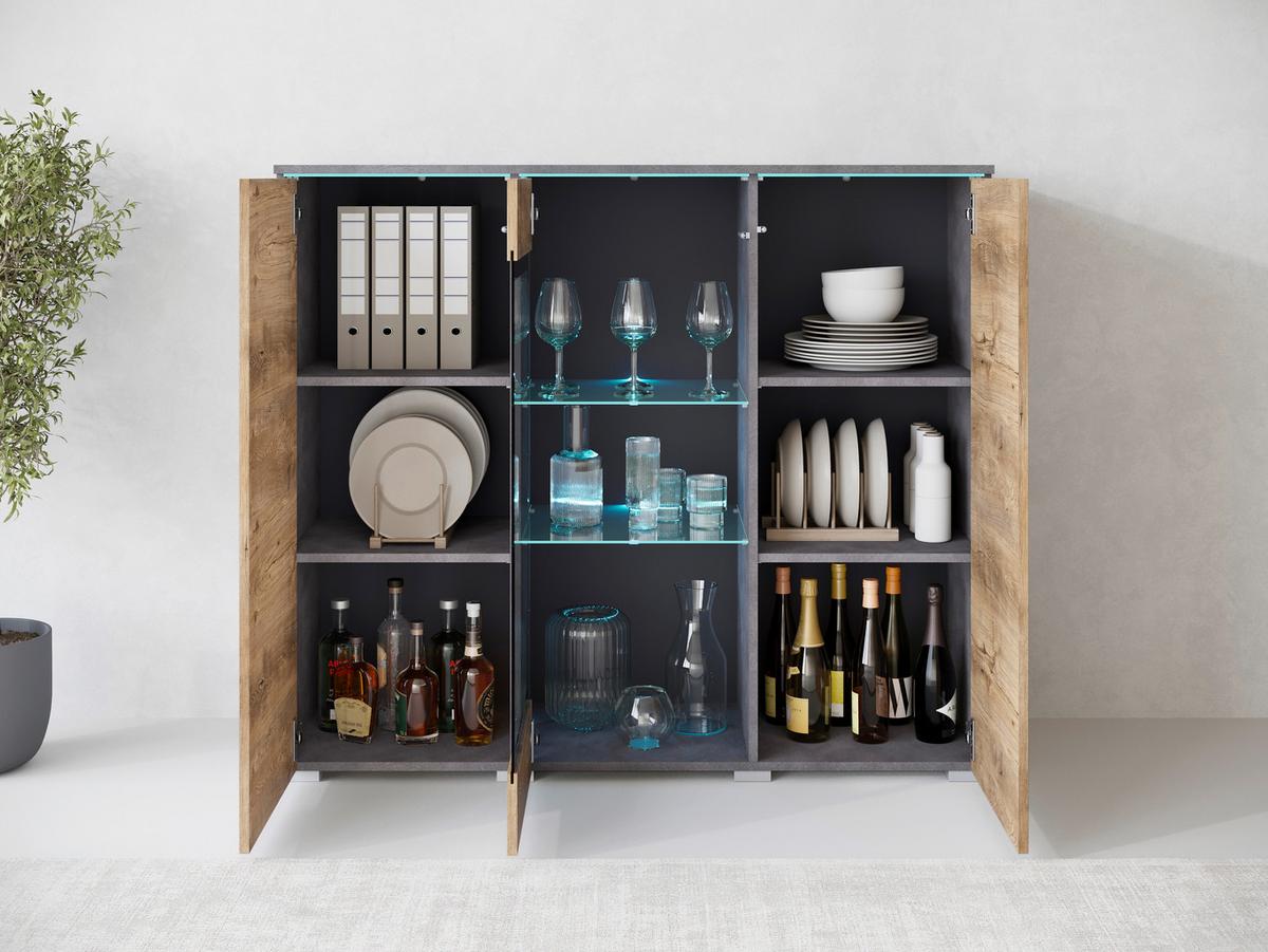 Highboard 120cm Vera Anthr./Kastanieneichefarben - Kastanieneichefarben/Anthrazit, Trend, Glas/Holzwerkstoff (120/103,3/39,5cm) - P & B