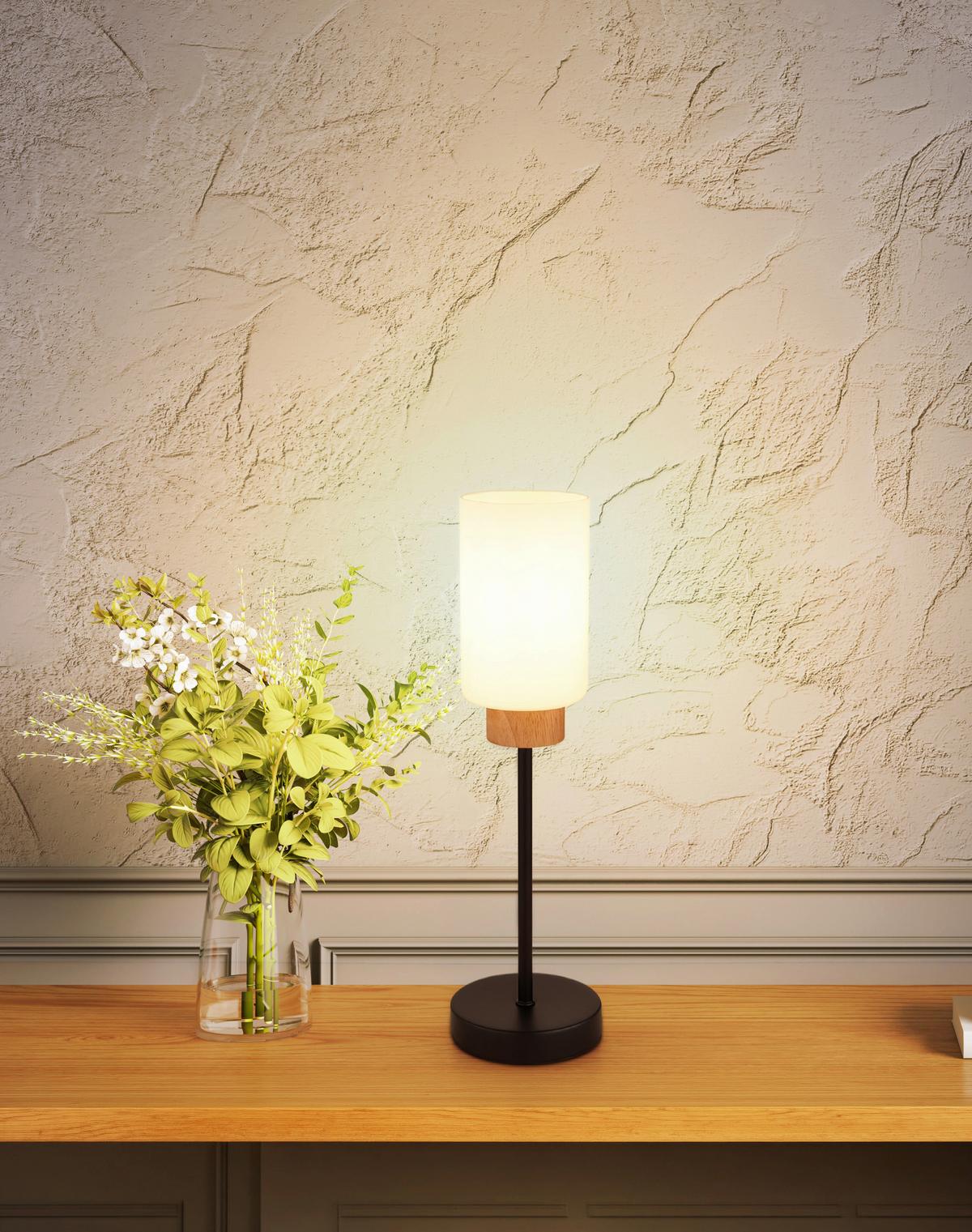 STOLNÍ LAMPA ROWENA - černá/opál, Design, kov/dřevo (12/42cm) - Globo