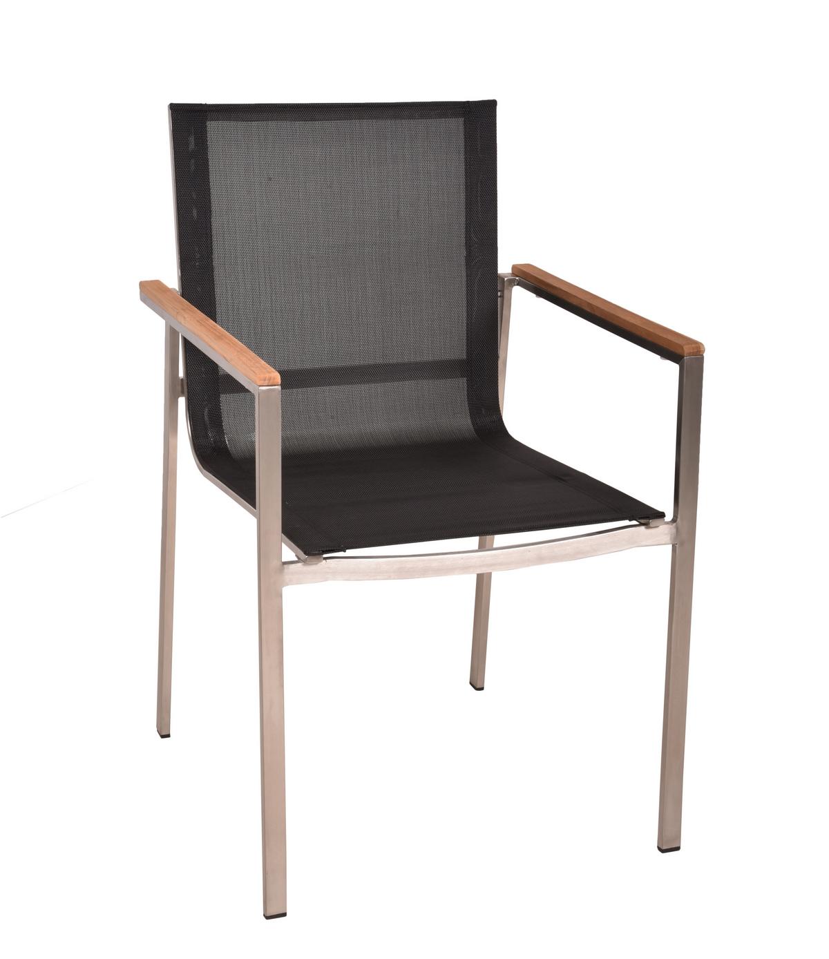 Gartenstuhl Stapelbar Denver 2er-Set Teakholz/edelstahl - Silberfarben/Schwarz, Basics, Holz/Kunststoff (58/86/55cm) - Gardenson