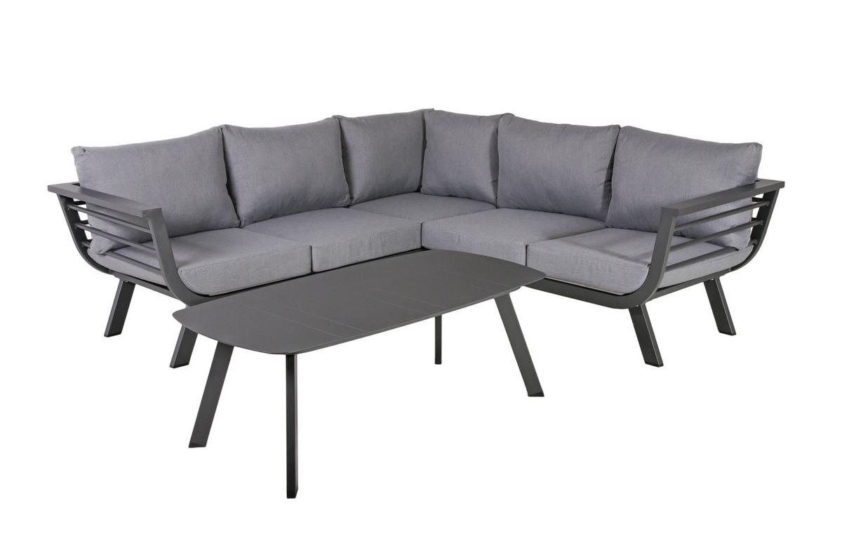 Loungegarnitur Aurelia - Dunkelgrau/Grau, Basics, Kunststoff/Textil - Gardenson