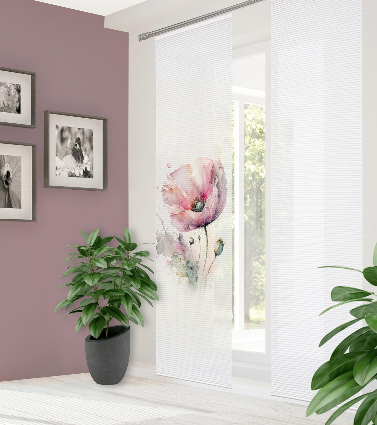 Flächenvorhang Meliora - Salbeigrün/Rosa, Natur, Textil (60/245cm)