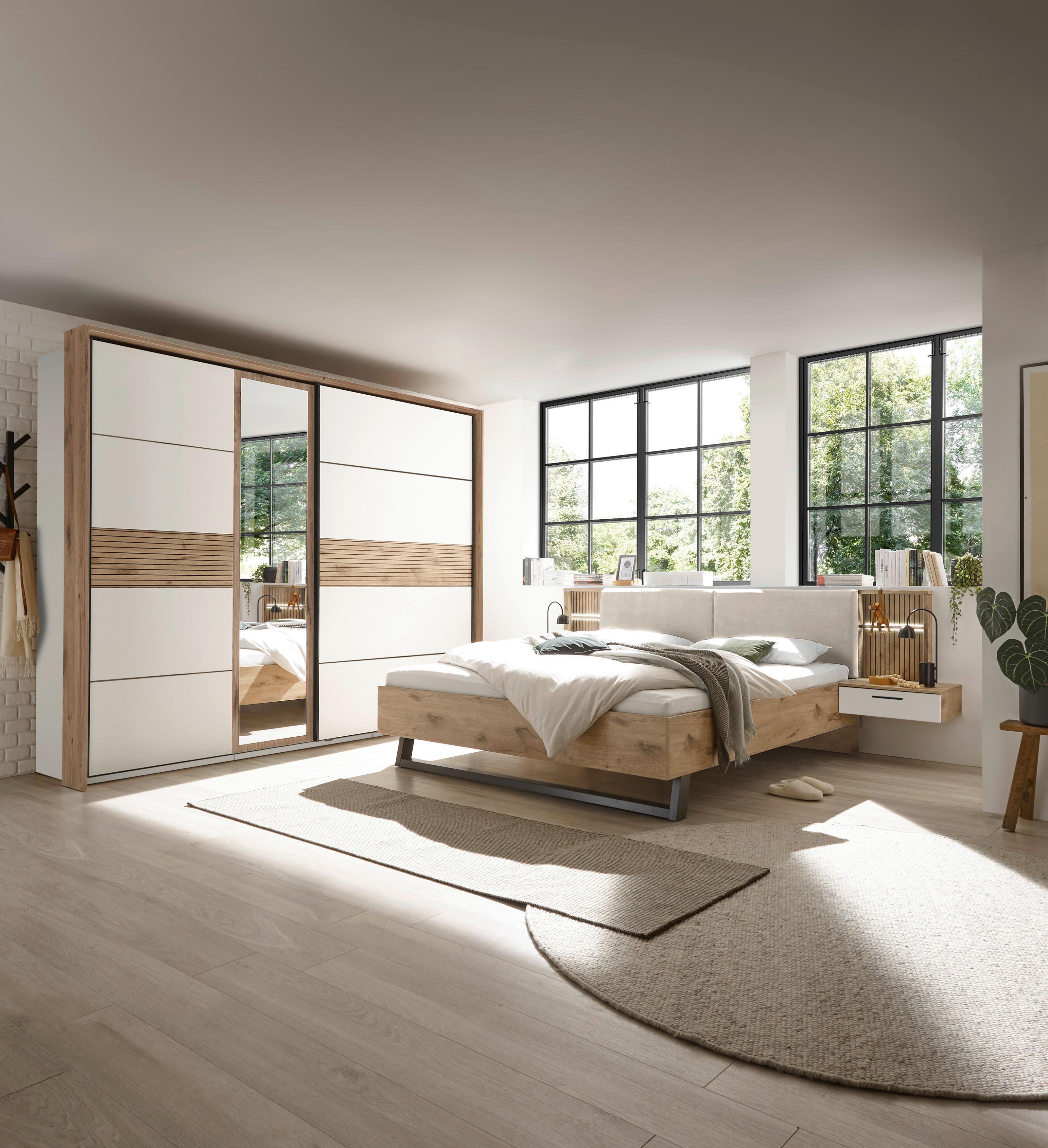 Schwebetürenschrank 279 cm Daria/Leo Weiß/Viking Oak - Eichefarben/Weiß, MODERN, Holzwerkstoff (279/229,4/63cm) - MID.YOU