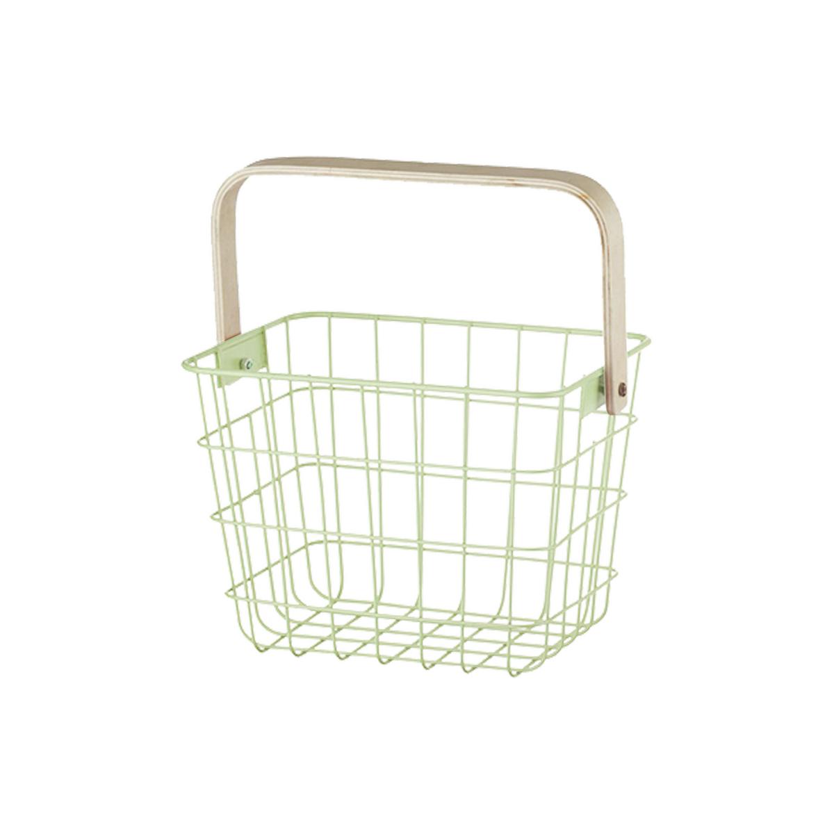 Košík LINUS - prírodná farba/mätovozelená, kov/drevo (20/15/15cm) - Mömax