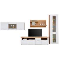 Wohnkombination 4-Tlg. Auris, Weiß/Eiche Dekor - Eichefarben/Weiß, MODERN, Glas/Holzwerkstoff (414,3/204,2/49,6cm) - Luca Bessoni