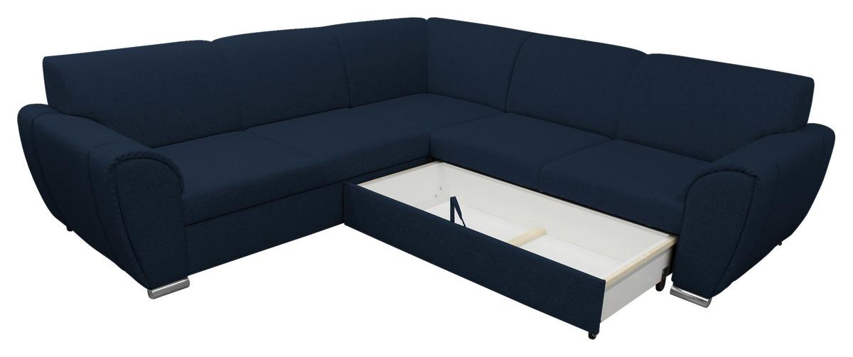 Ecksofa Delux Dunkelblau Mit Schlaffunktion Ottomane Rechts - Silberfarben/Dunkelblau, Design, Textil (266/266cm) - Livetastic