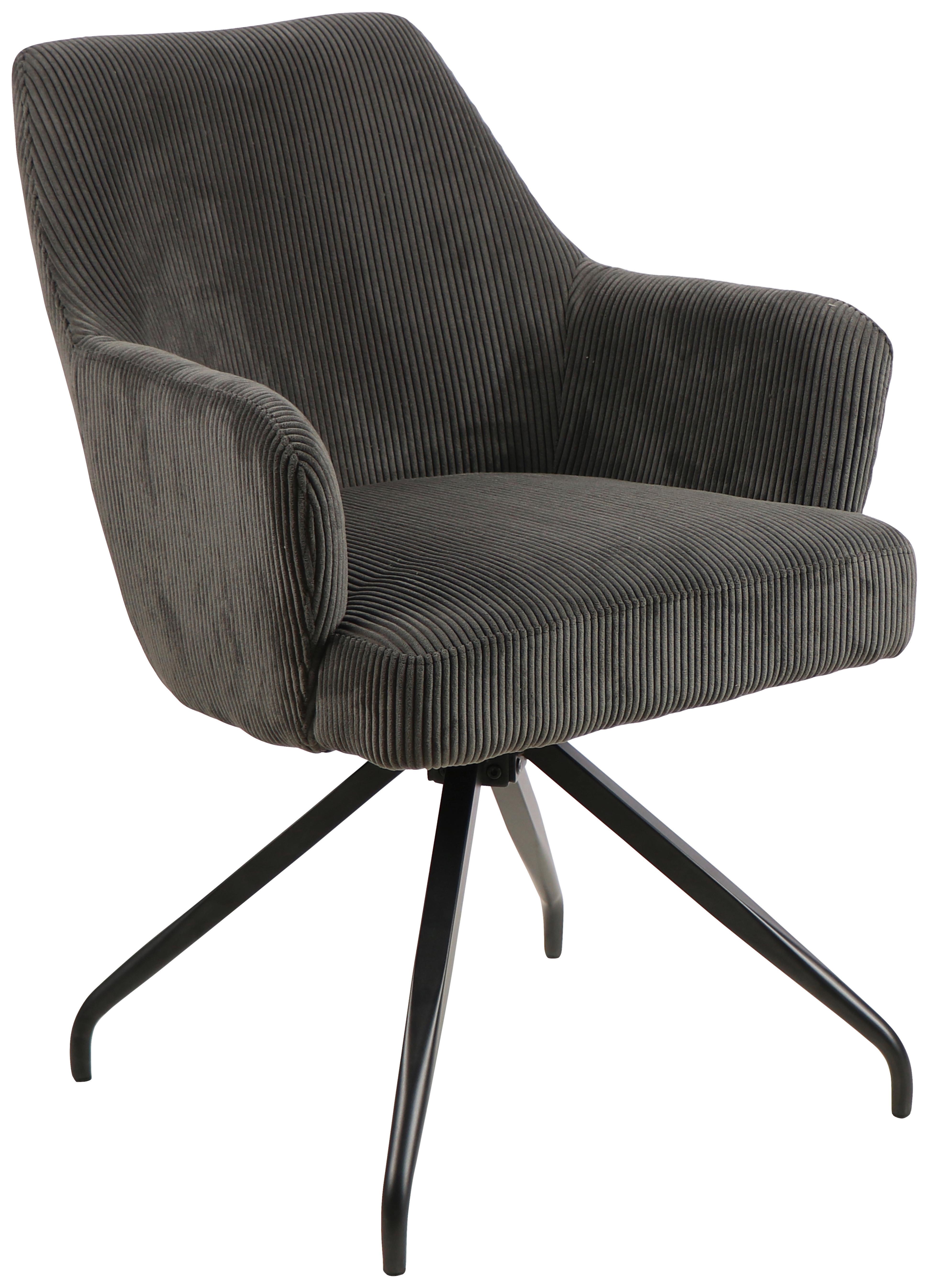 Armlehnstuhl Jeanette Grau Gepolstert, Echtholz Beine - Schwarz/Grau, MODERN, Holz/Textil (57/86/65cm) - MID.YOU