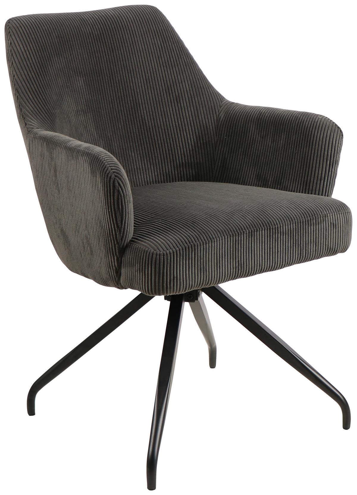 Armlehnstuhl Jeanette Grau Gepolstert, Echtholz Beine - Schwarz/Grau, MODERN, Holz/Textil (57/86/65cm) - MID.YOU