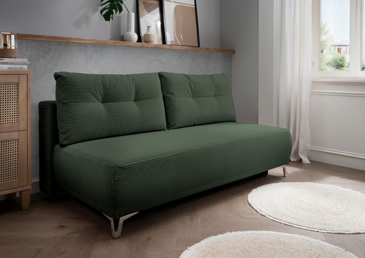 Schlafsofa Ari Grün Cord, B: 198 cm - Chromfarben/Grün, MODERN, Textil (198/90/100cm) - Livetastic