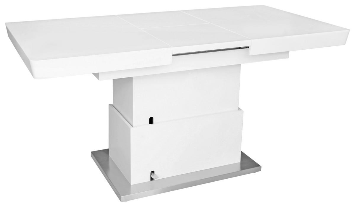 Couchtisch Höhenverstellbar + Ausziehbar Manchester, Weiß - Edelstahlfarben/Weiß, MODERN, Holzwerkstoff/Metall (120-160/50-78/80cm)