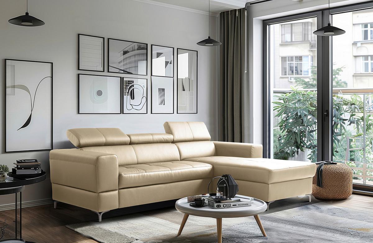 Ecksofa Torino Teilleder Hellgrau 247x173 - Hellgrau/Schwarz, Design, Leder/Textil (247/173cm) - Livetastic