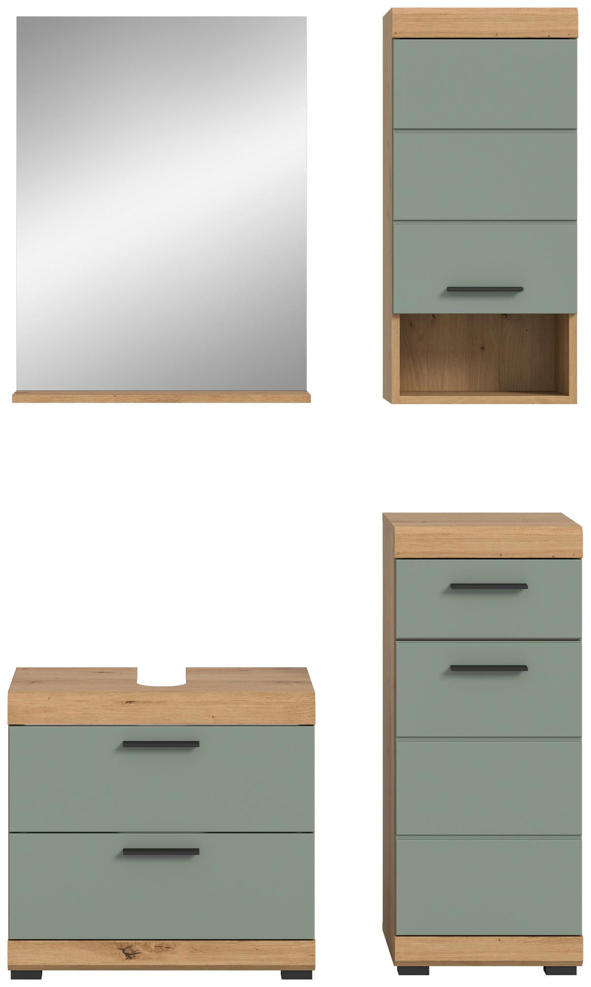 Badezimmer Scout Salbeigrün/Eiche D. B: 134 cm - Salbeigrün/Schwarz, MODERN, Glas/Holzwerkstoff (134cm) - MID.YOU