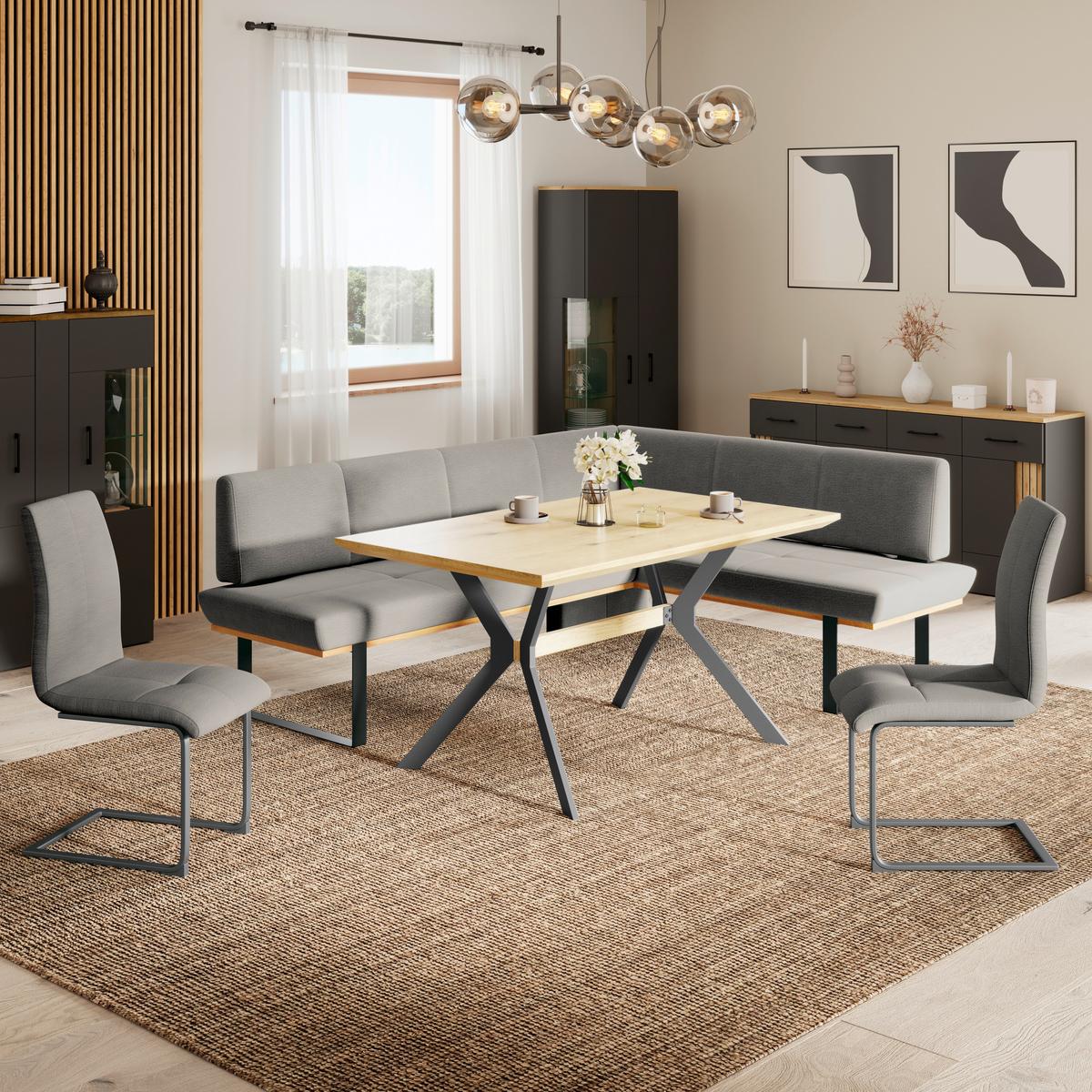 Eckbank Tristan Webstoff grau, S:225x175cm - Schwarz/Grau, MODERN, Holz/Textil (225/175cm) - James Wood