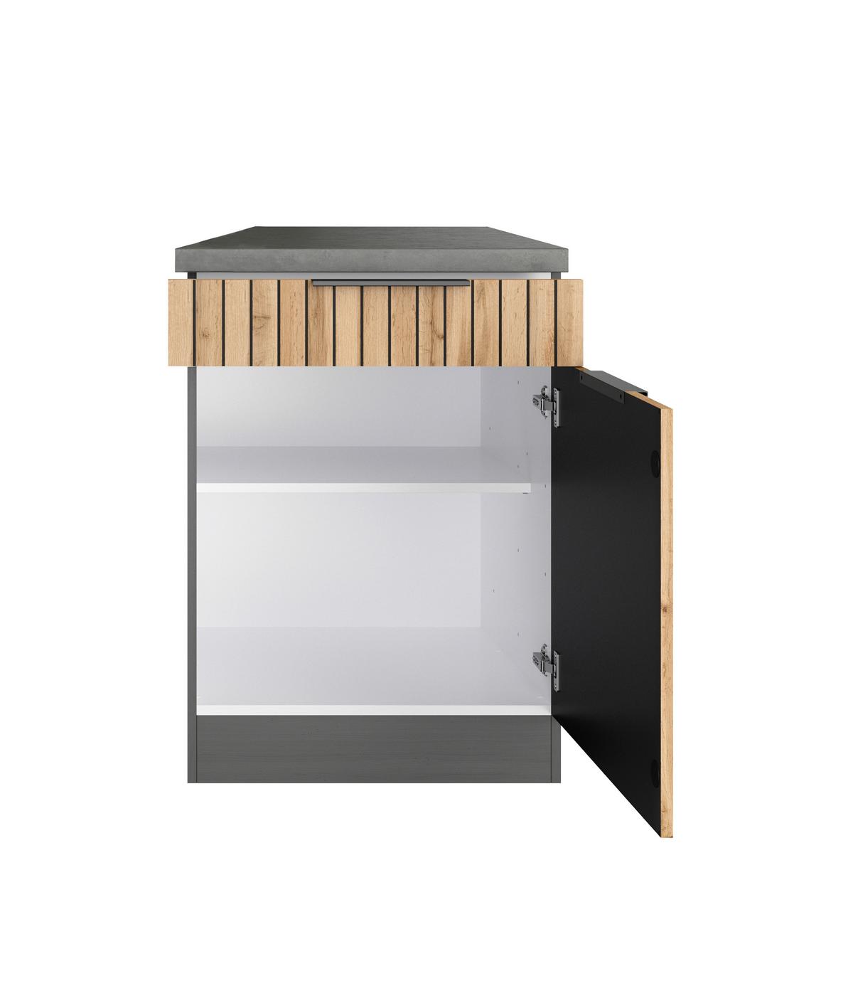 Küchenunterschrank Liverpool Graphit, Eiche Dekor B: 60 cm - Schieferfarben/Eiche Wotan, Basics, Holzwerkstoff (60/86/60cm) - Held