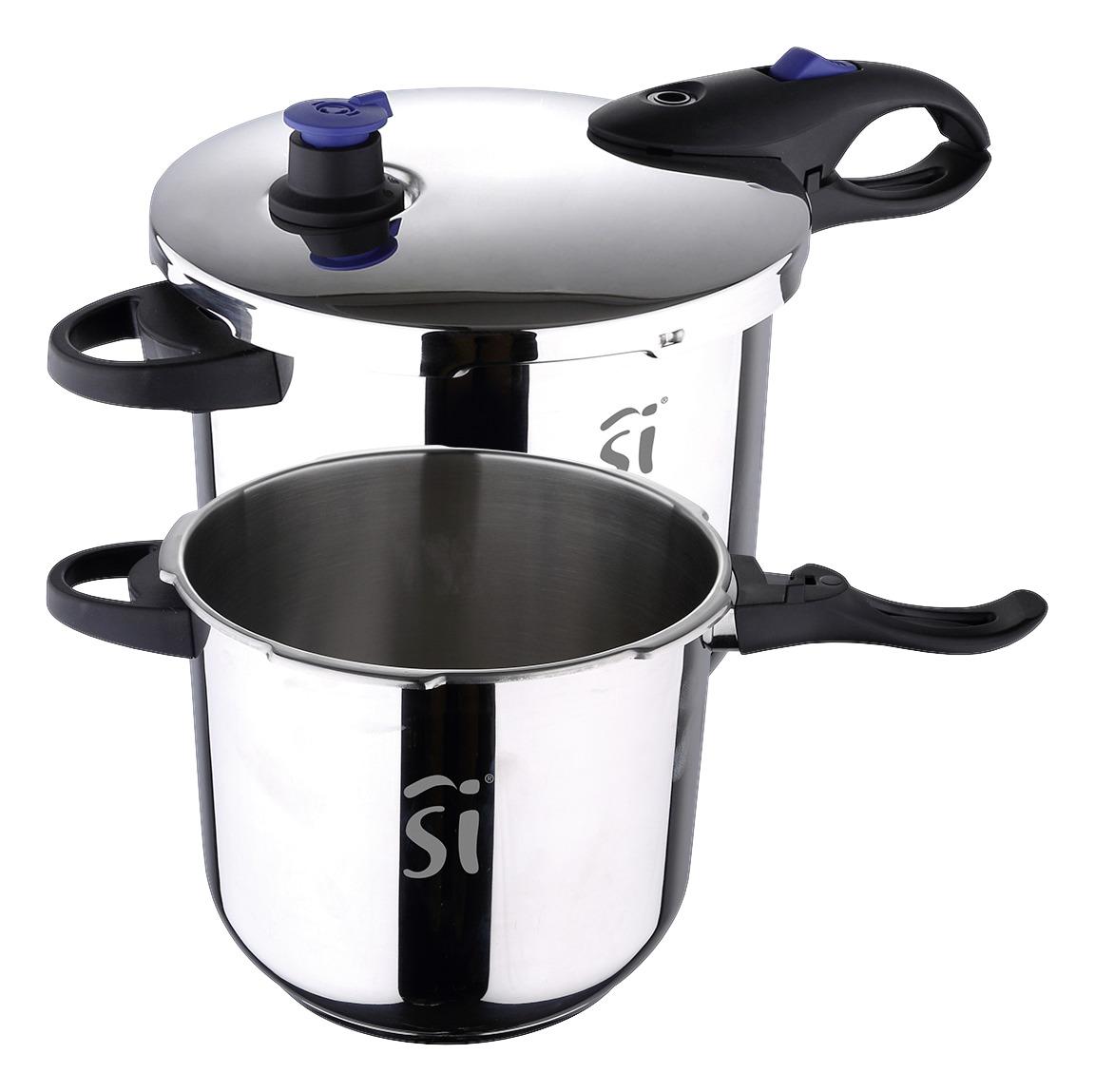 Schnellkochtopf 4 und 5,5 L Edelstahl Mit 1 Deckel - Silberfarben/Schwarz, Basics, Kunststoff/Metall (22cm)