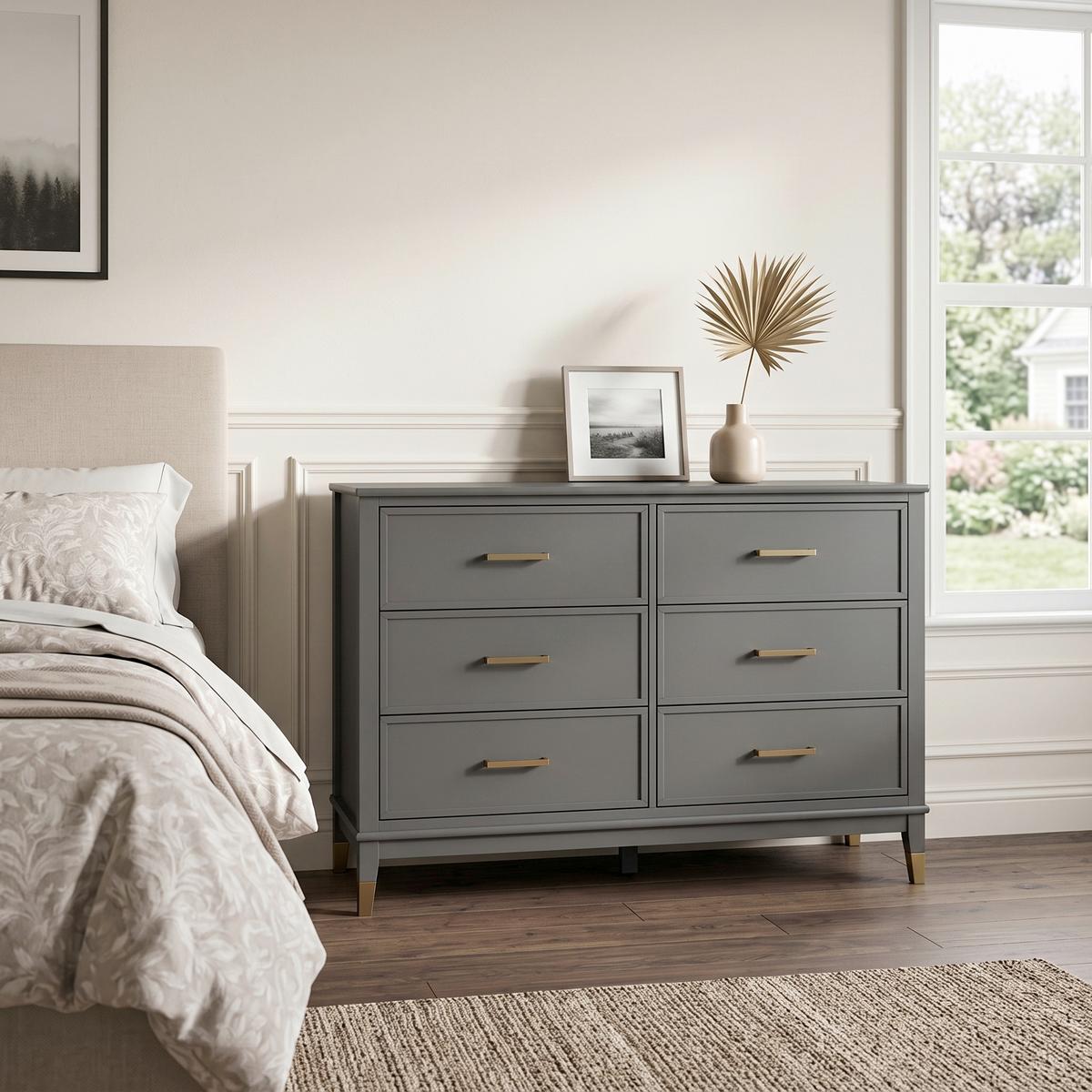 Kommode Westerleigh Grau 145 cm - Messingfarben/Graphitfarben, Design, Holzwerkstoff/Metall (145/85/41cm) - MID.YOU